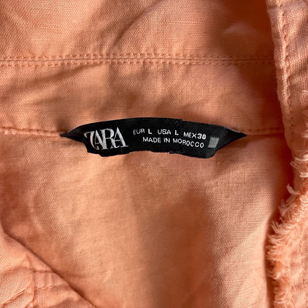 Zara Peach Coral Button Up Frayed Hem Cropped Jacket Womens Large - Picture 6 of 9